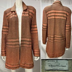 Pepa Pombo handmade copper woven open draped long jacket